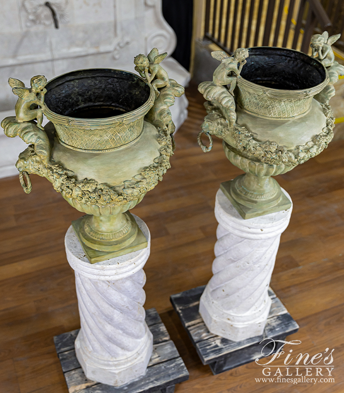 Bronze Planters  - Cherub Lion Planter Pair - BP-1190